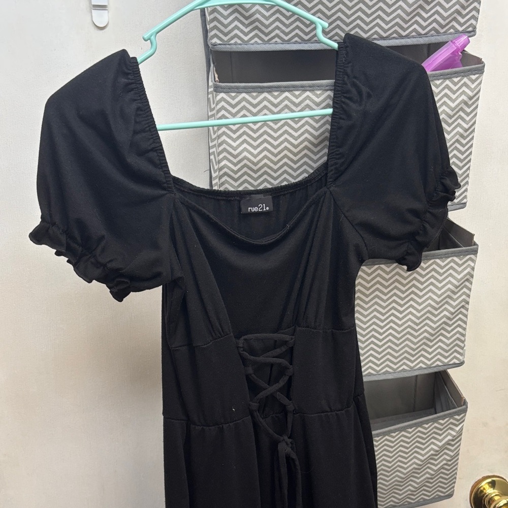 Rue21 Elegant Black Lace-Up Long Sleeve Dress